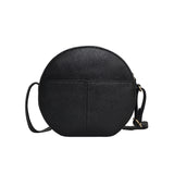 'Jane' Black Pebble Grain Leather Round Designer Crossbody Bag
