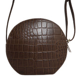 'Jane' Tan Croc Leather Round Designer Crossbody Bag