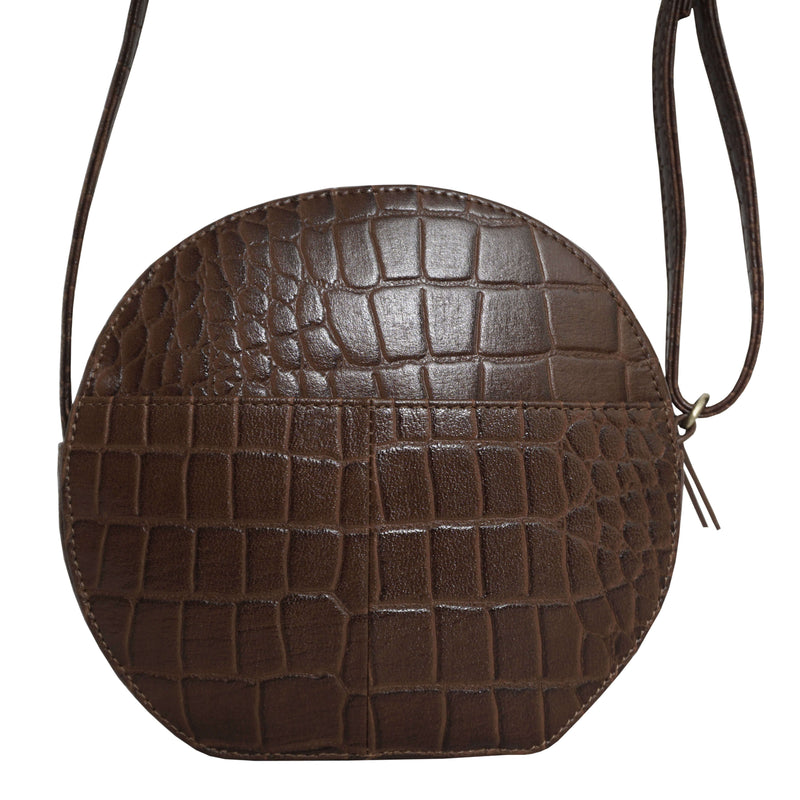 'Jane' Tan Croc Leather Round Designer Crossbody Bag