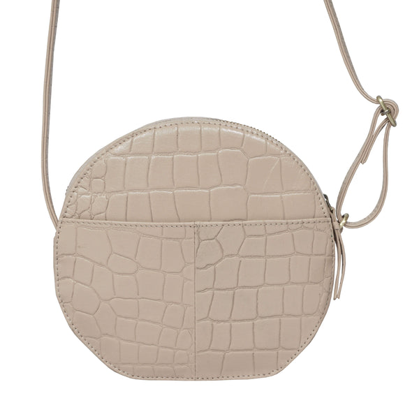 'Jane' Nude Croc Real Leather Round Designer Crossbody Bag