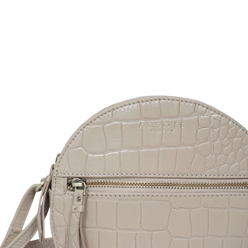 'Jane' Nude Croc Real Leather Round Designer Crossbody Bag