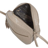 'Jane' Nude Croc Real Leather Round Designer Crossbody Bag