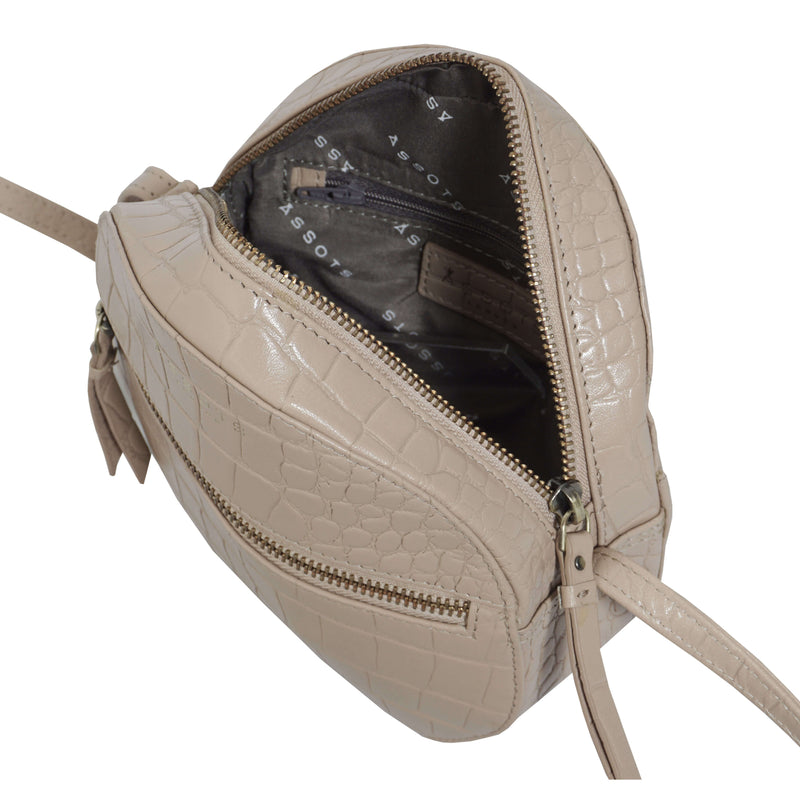 'Jane' Nude Croc Real Leather Round Designer Crossbody Bag