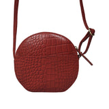 'Jane' Red Croc Leather Round Designer Crossbody Bag