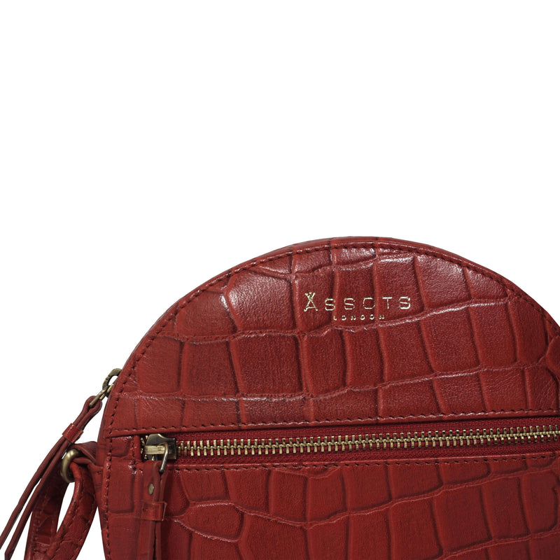 'Jane' Red Croc Leather Round Designer Crossbody Bag