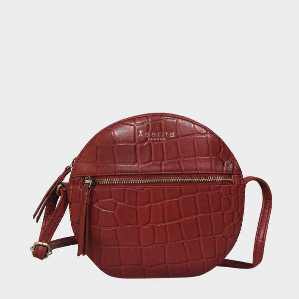'Jane' Red Croc Leather Round Designer Crossbody Bag