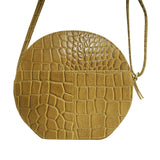 'Jane' Mustard Croc Leather Round Designer Crossbody Bag