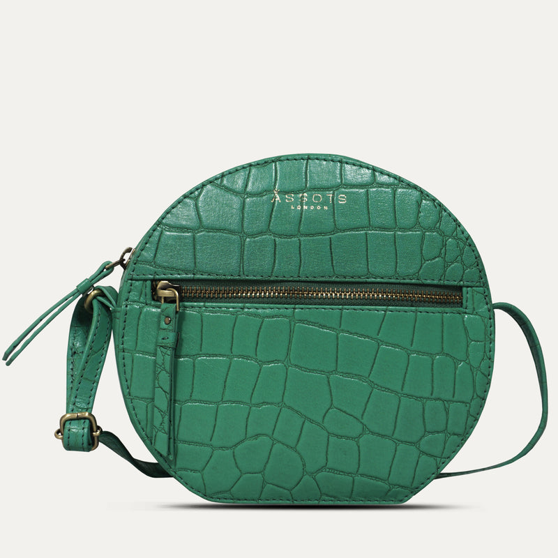 'Jane' Green Croc Leather Round Designer Crossbody Bag