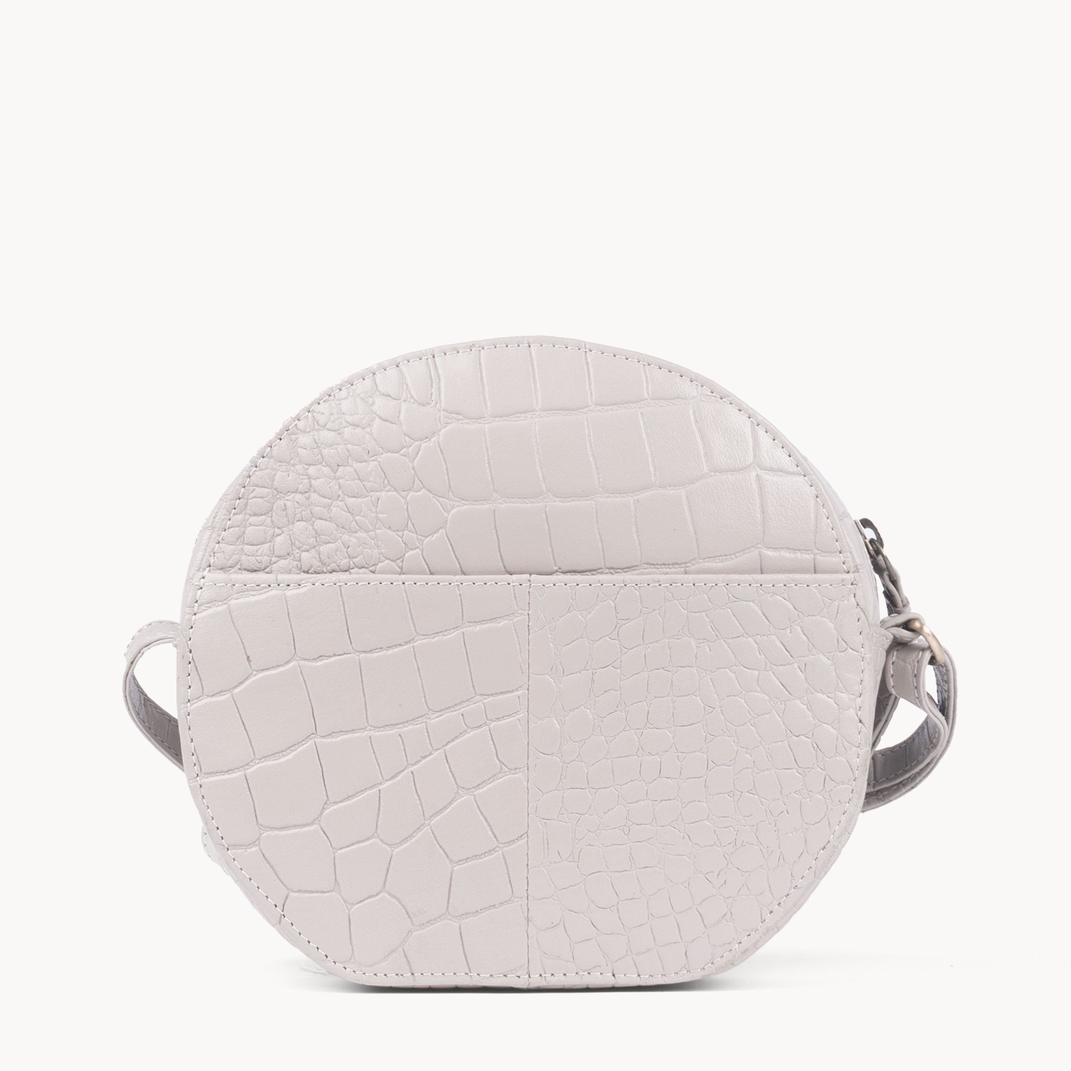 'Jane' Ice Grey Croc Leather Round Designer Crossbody Bag