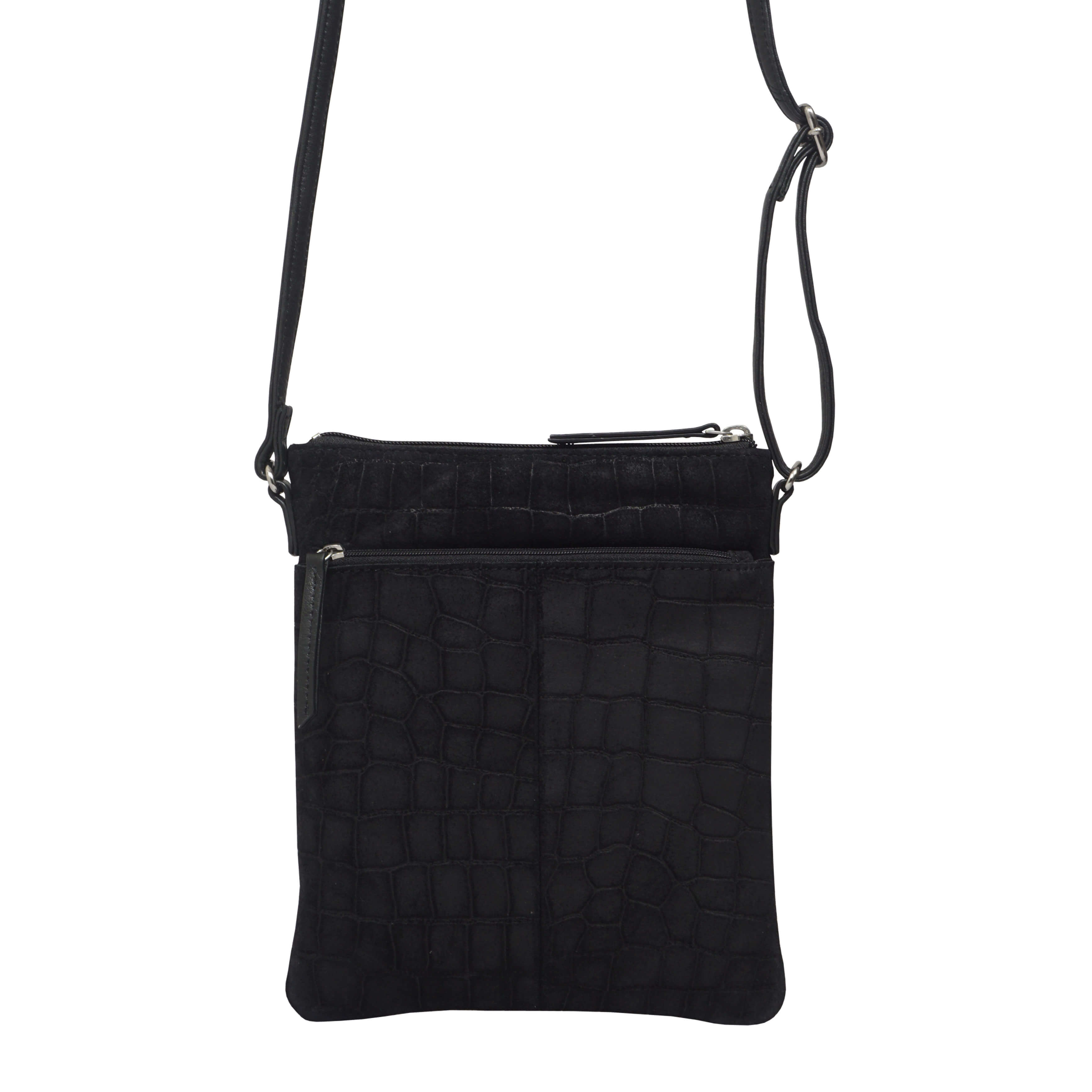 'JANET' Black Real Leather Crossbody Sling Bag