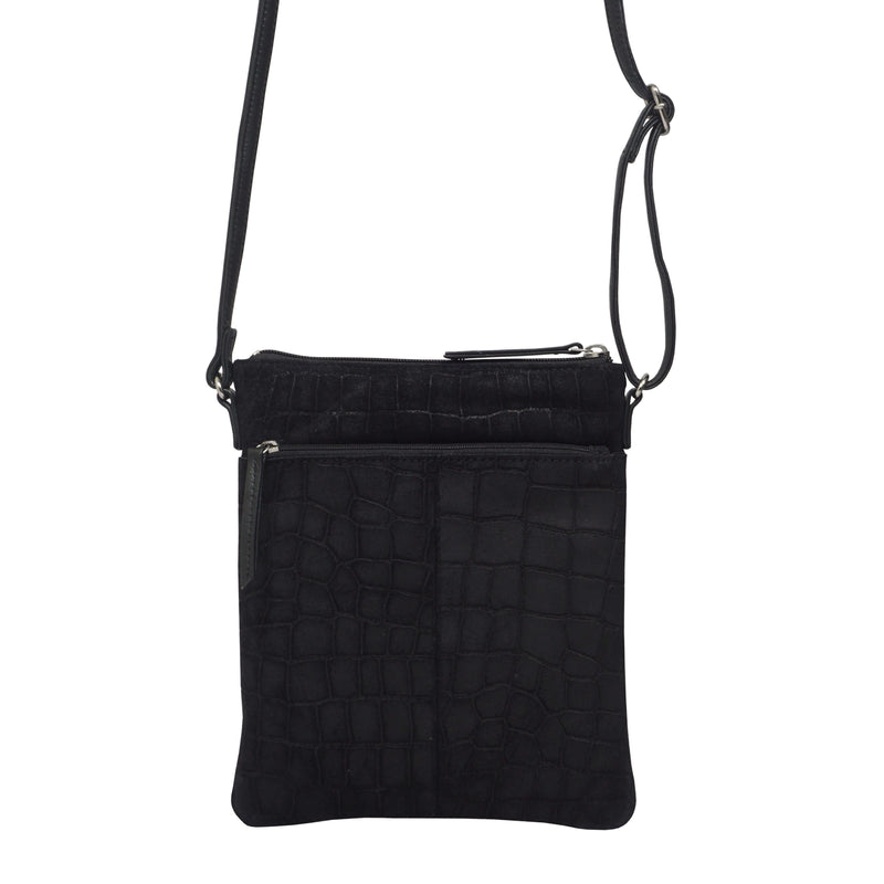 'JANET' Black Real Leather Crossbody Sling Bag