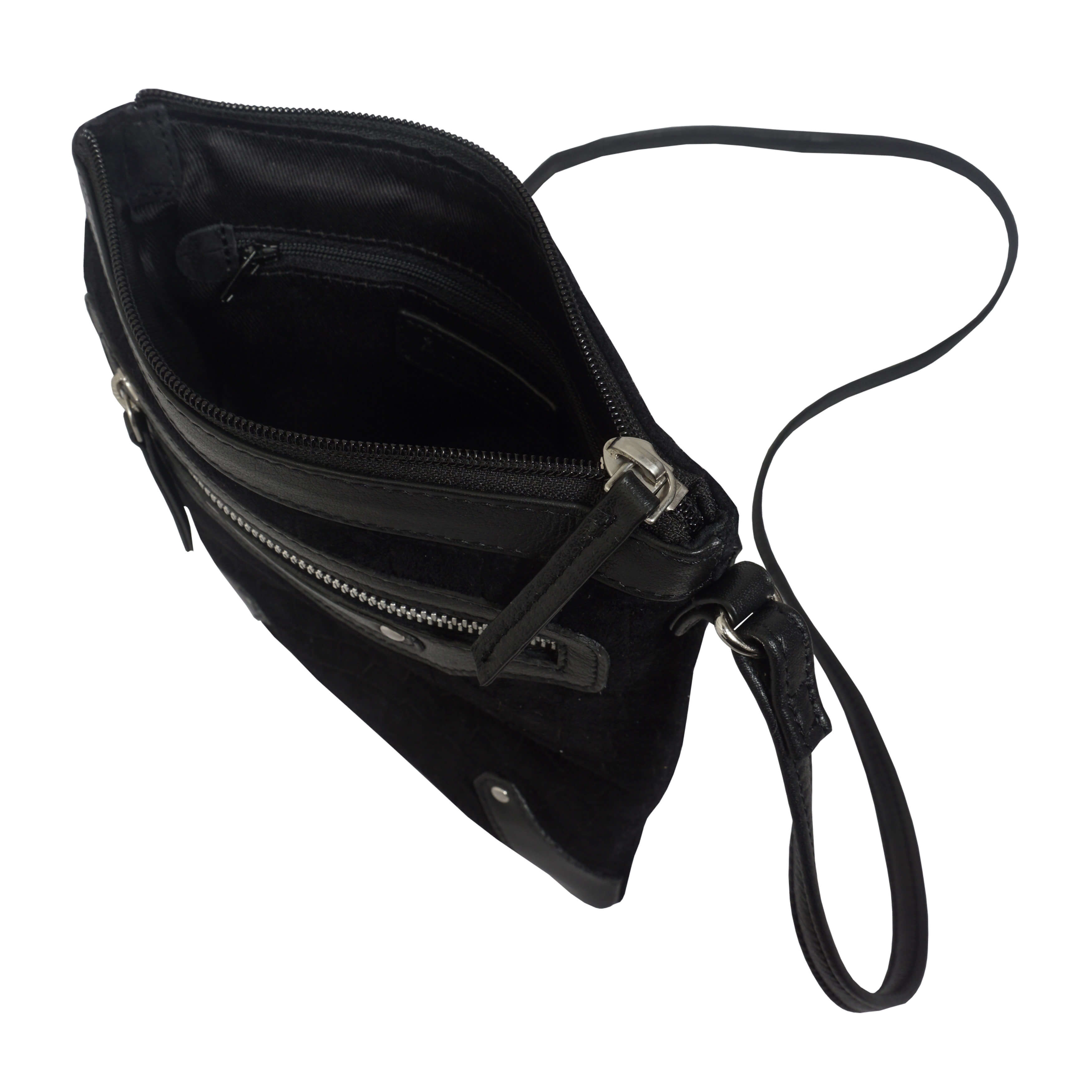 'JANET' Black Real Leather Crossbody Sling Bag