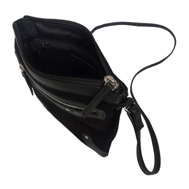 'JANET' Black Real Leather Crossbody Sling Bag