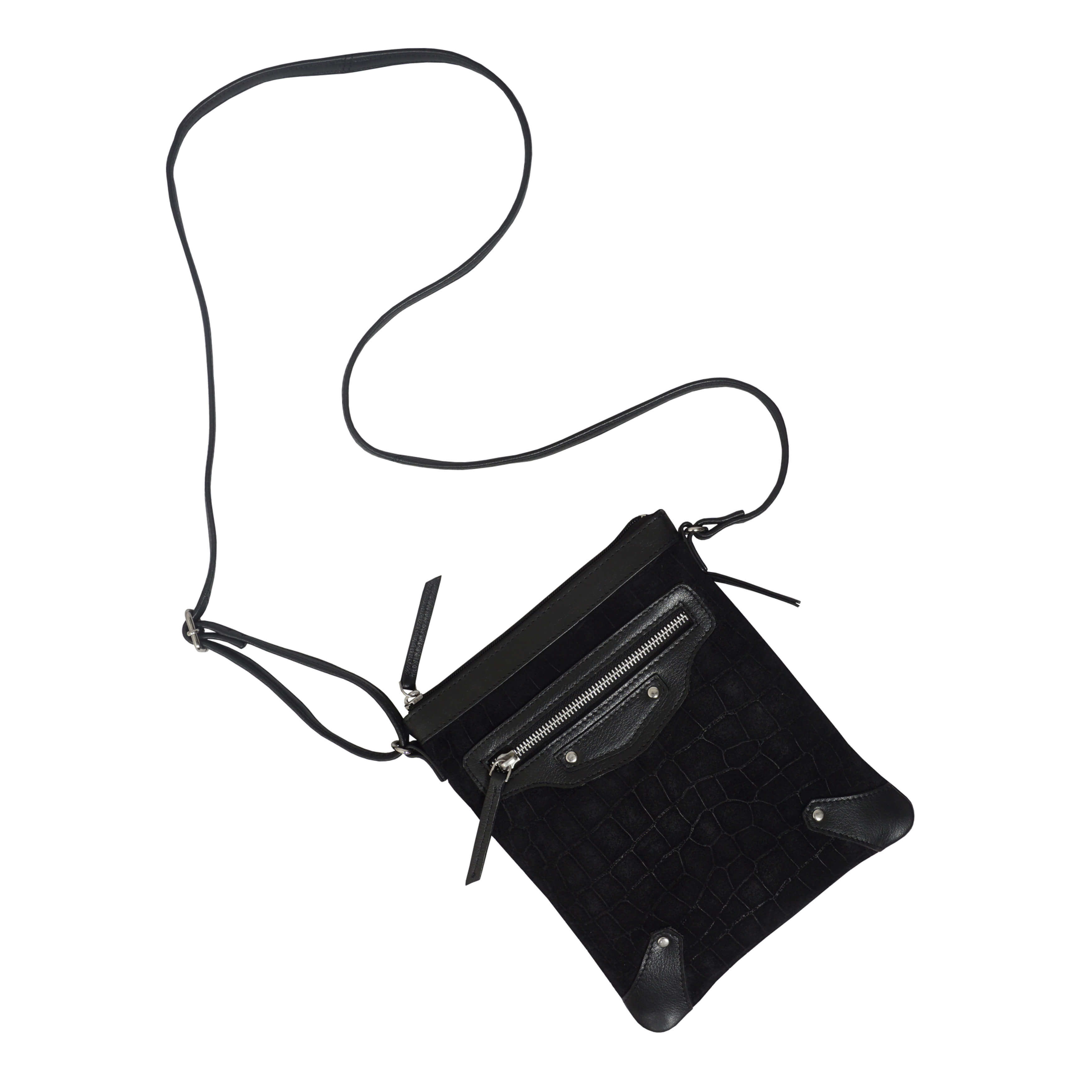 'JANET' Black Real Leather Crossbody Sling Bag