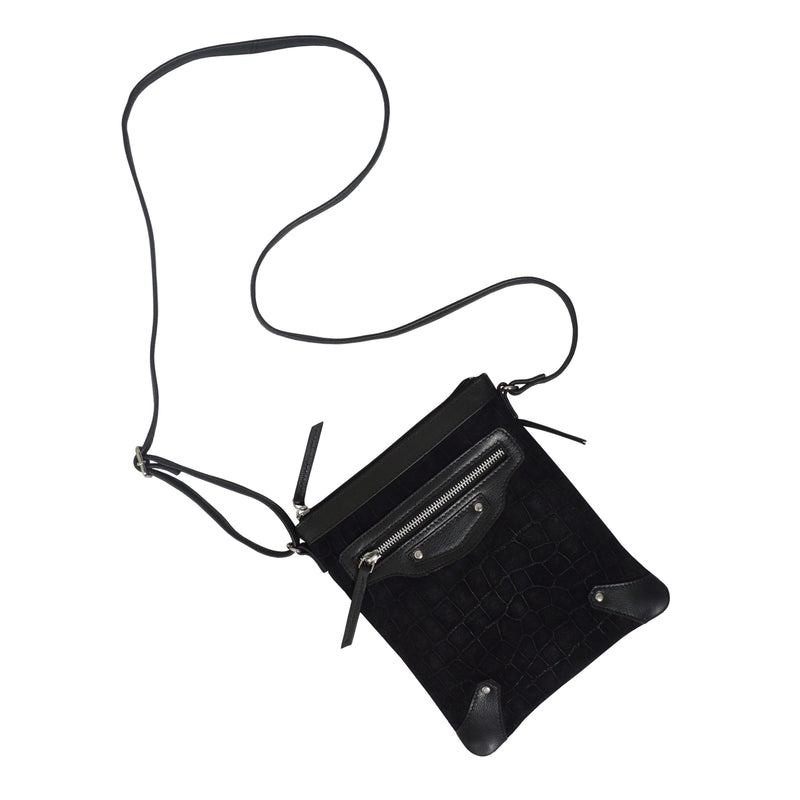'JANET' Black Real Leather Crossbody Sling Bag