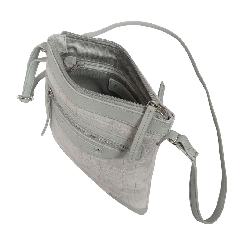 'JANET' Grey Real Leather Crossbody Sling Bag