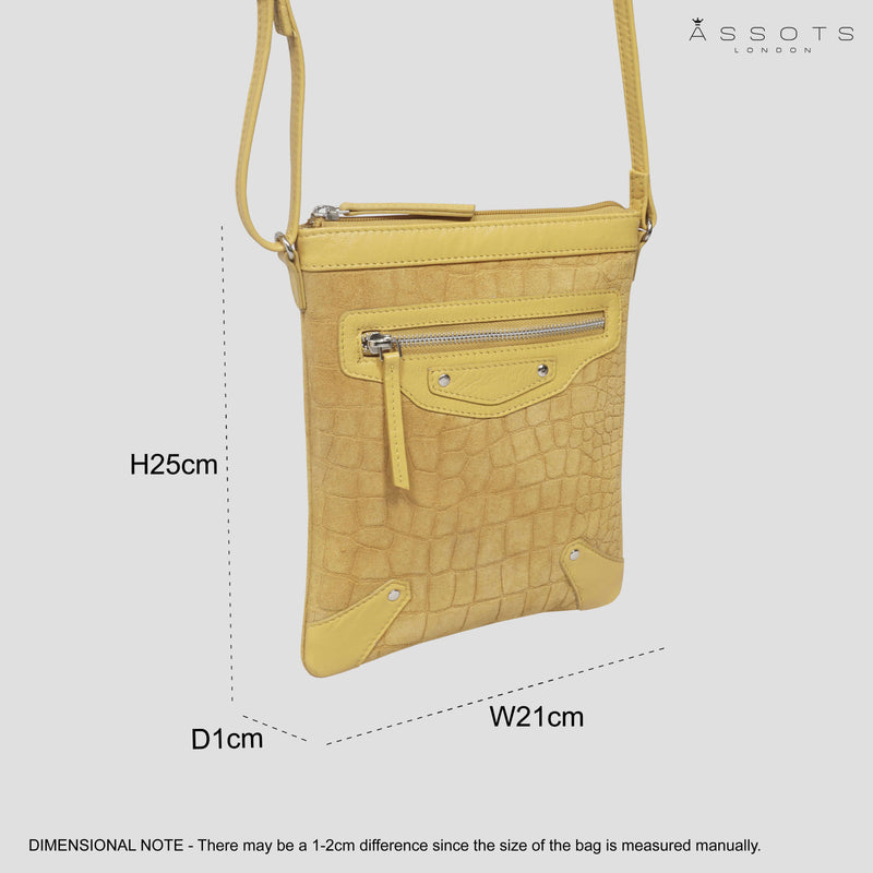 'JANET' Mustard Real Leather Crossbody Sling Bag