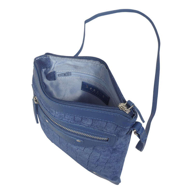 'JANET' Blue Real Leather Crossbody Sling Bag