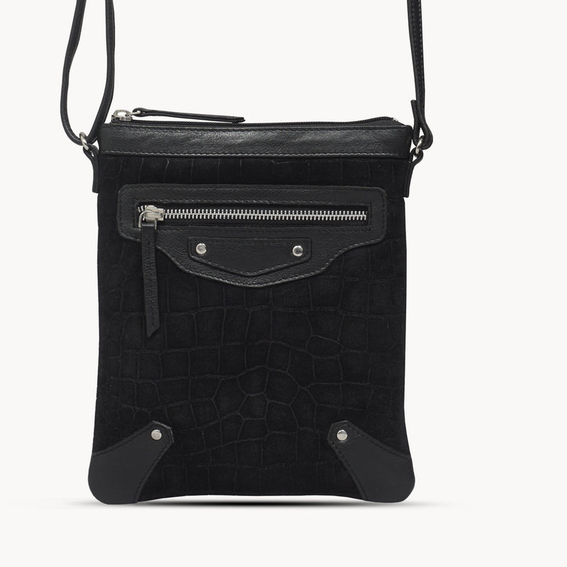 'JANET' Black Real Leather Crossbody Sling Bag