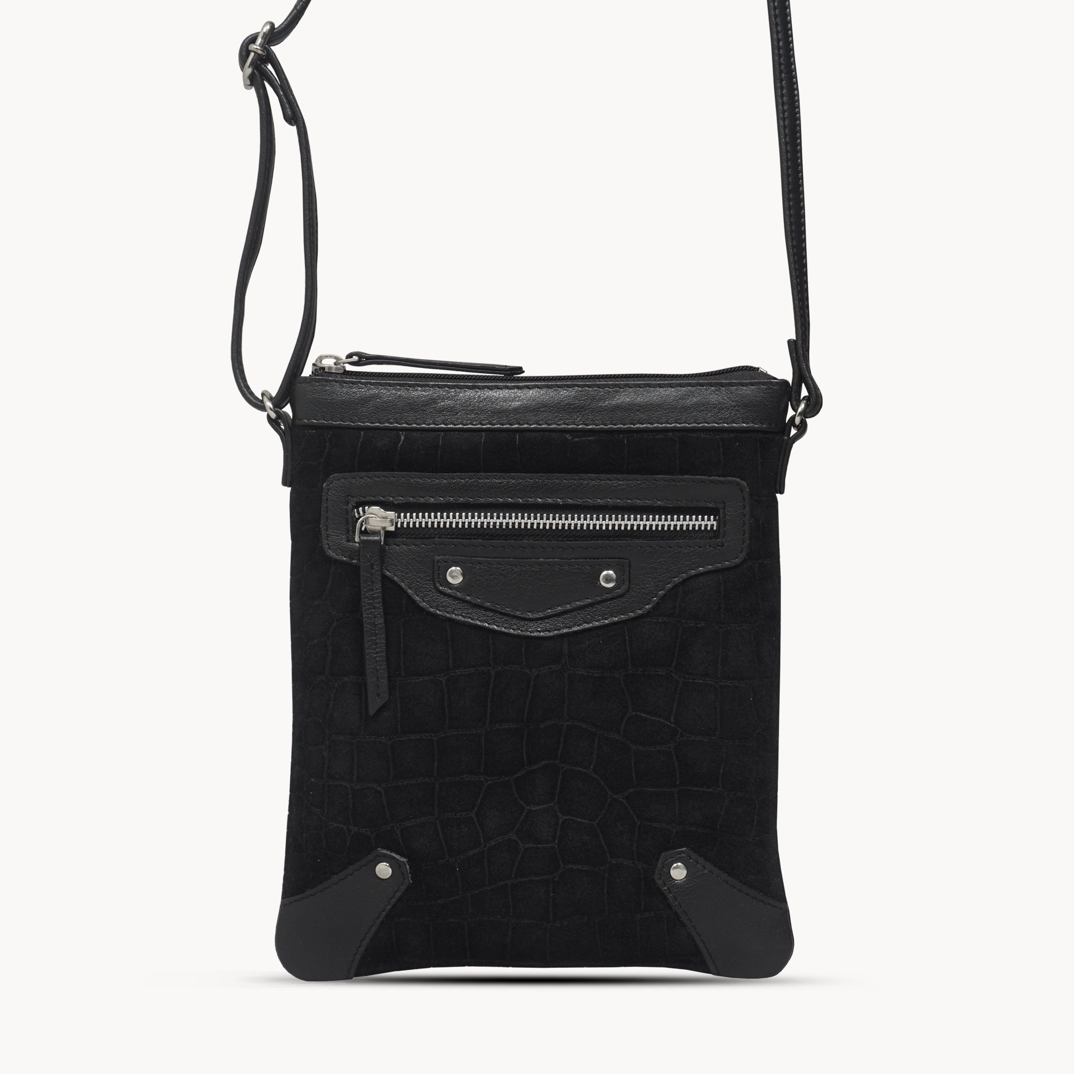 'JANET' Black Real Leather Crossbody Sling Bag