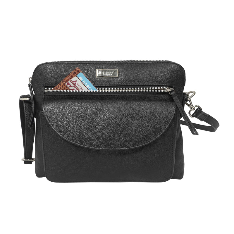 'JEAN' Black Real Soft Pebble Grain Leather Crossbody Bag
