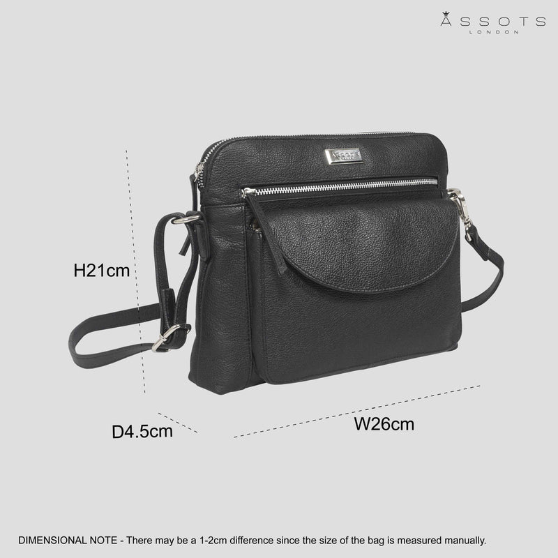 'JEAN' Black Real Soft Pebble Grain Leather Crossbody Bag