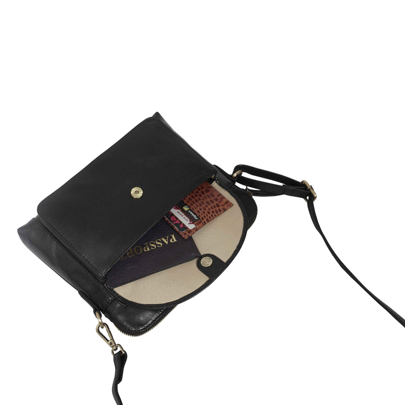 'JEAN' Black Vegetable Tanned Real Leather Crossbody Bag