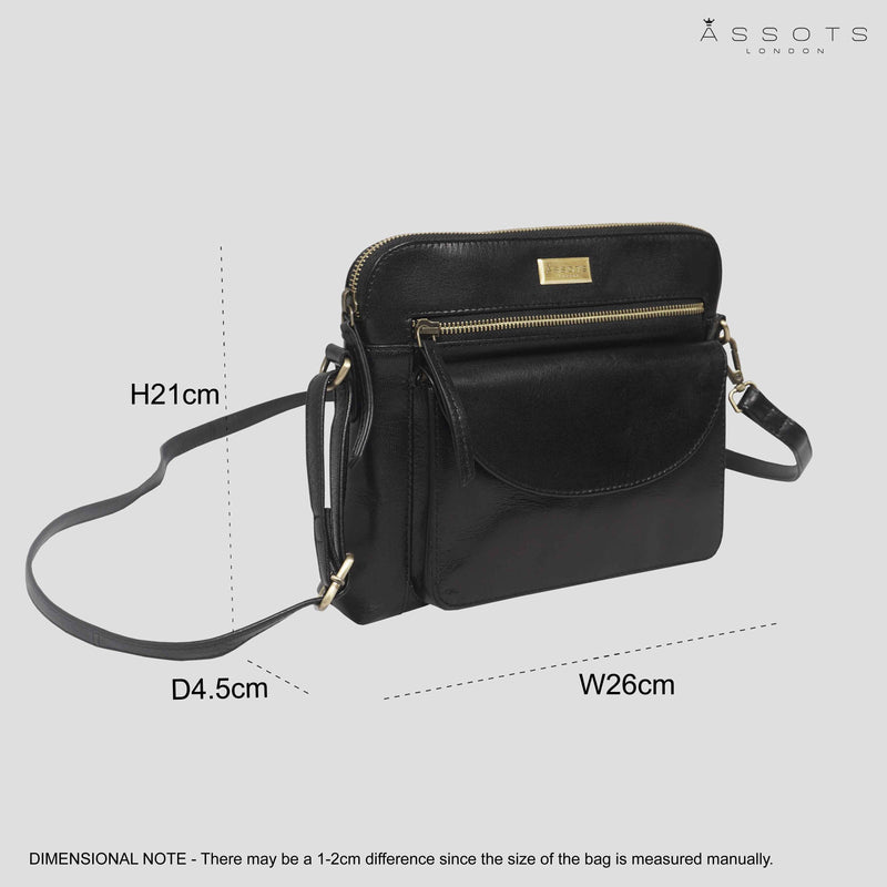 'JEAN' Black Vegetable Tanned Real Leather Crossbody Bag
