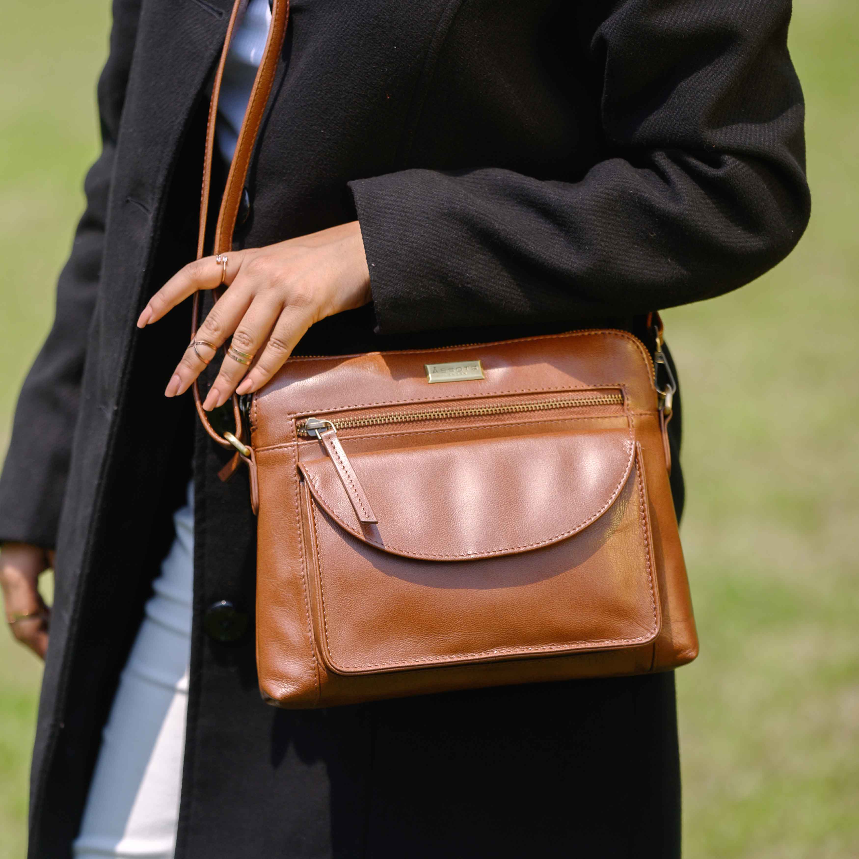 'JEAN' Brown Vegetable Tanned Real Leather Crossbody Bag