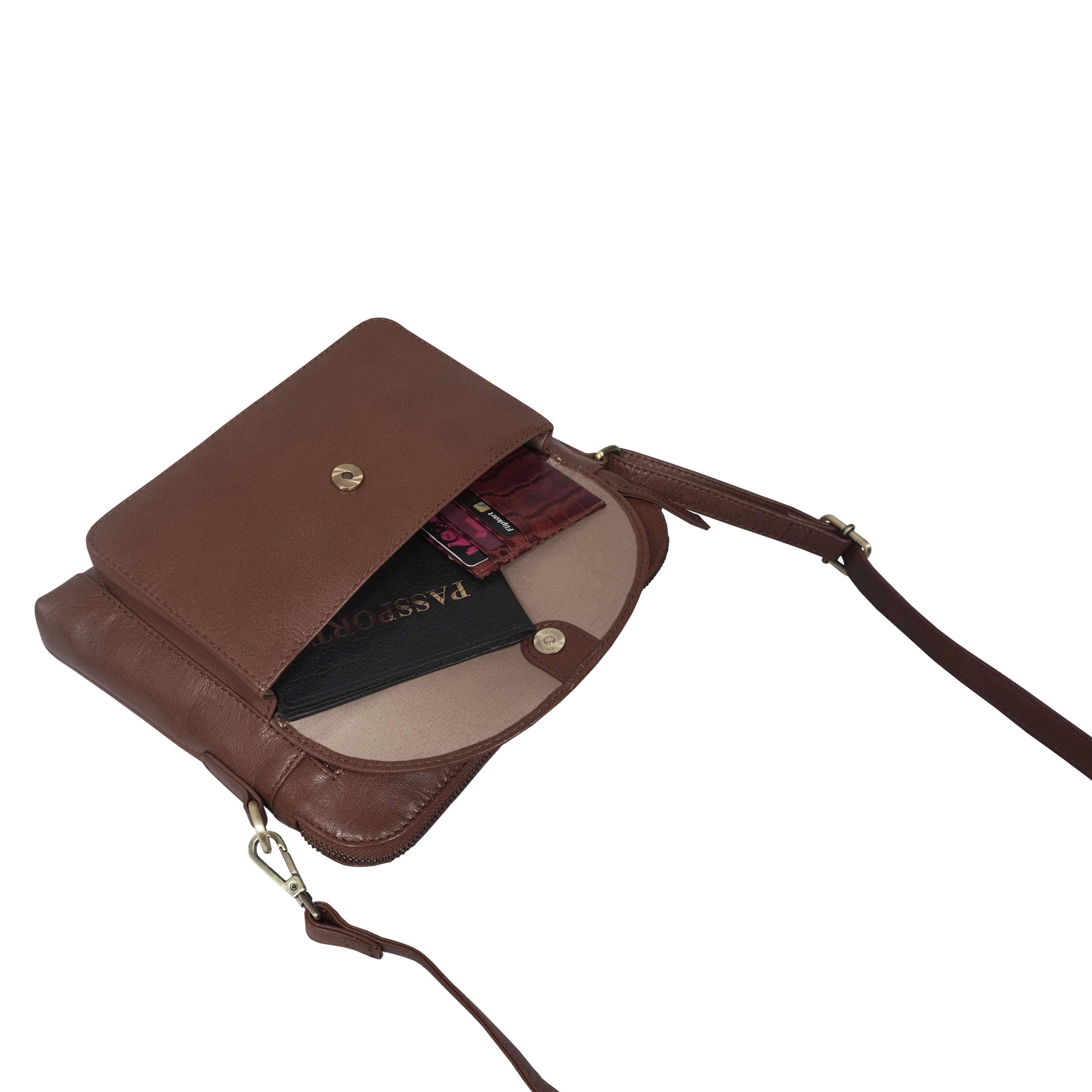 'JEAN' Brown Vegetable Tanned Real Leather Crossbody Bag