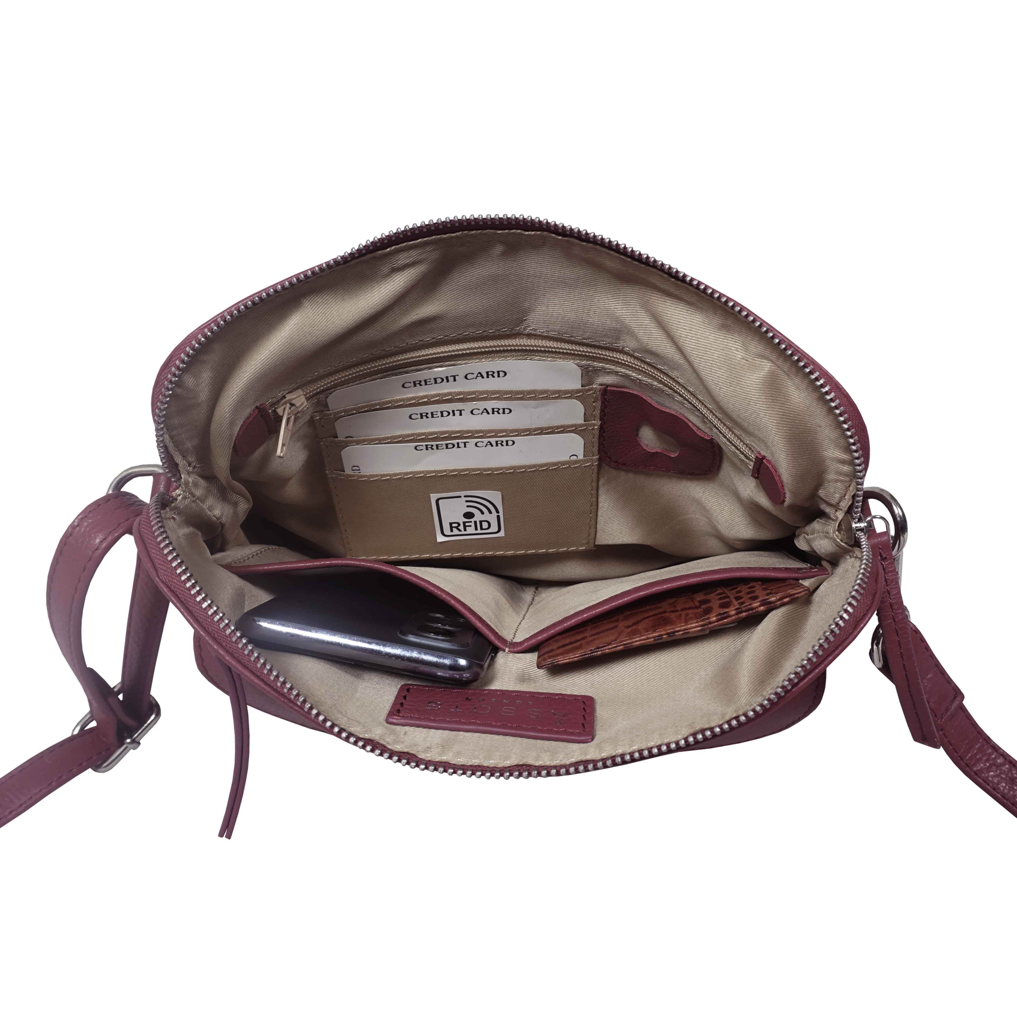 'JEAN' Carmine Pink Real Soft Pebble Grain Leather Crossbody Bag