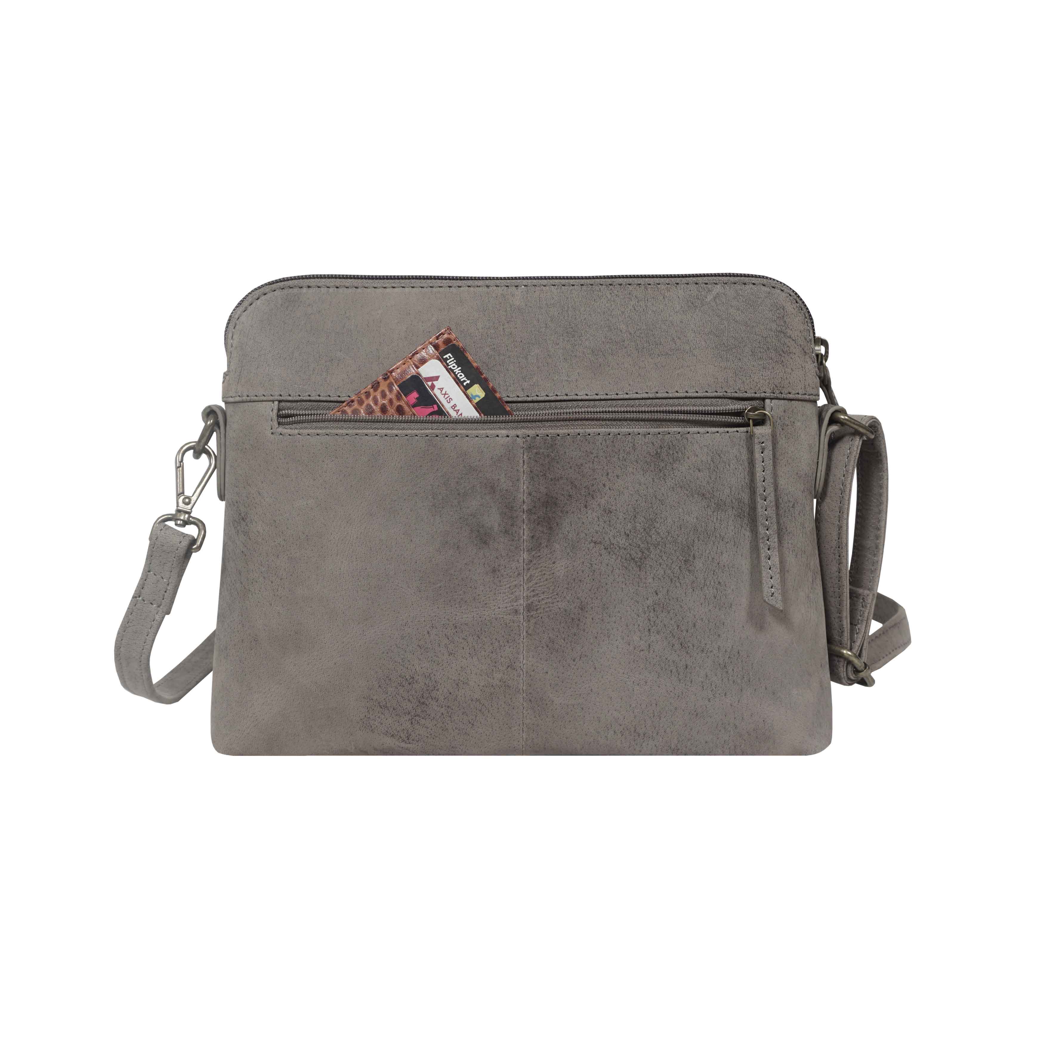 'JEAN' Grey Distressed Real Leather Crossbody Bag