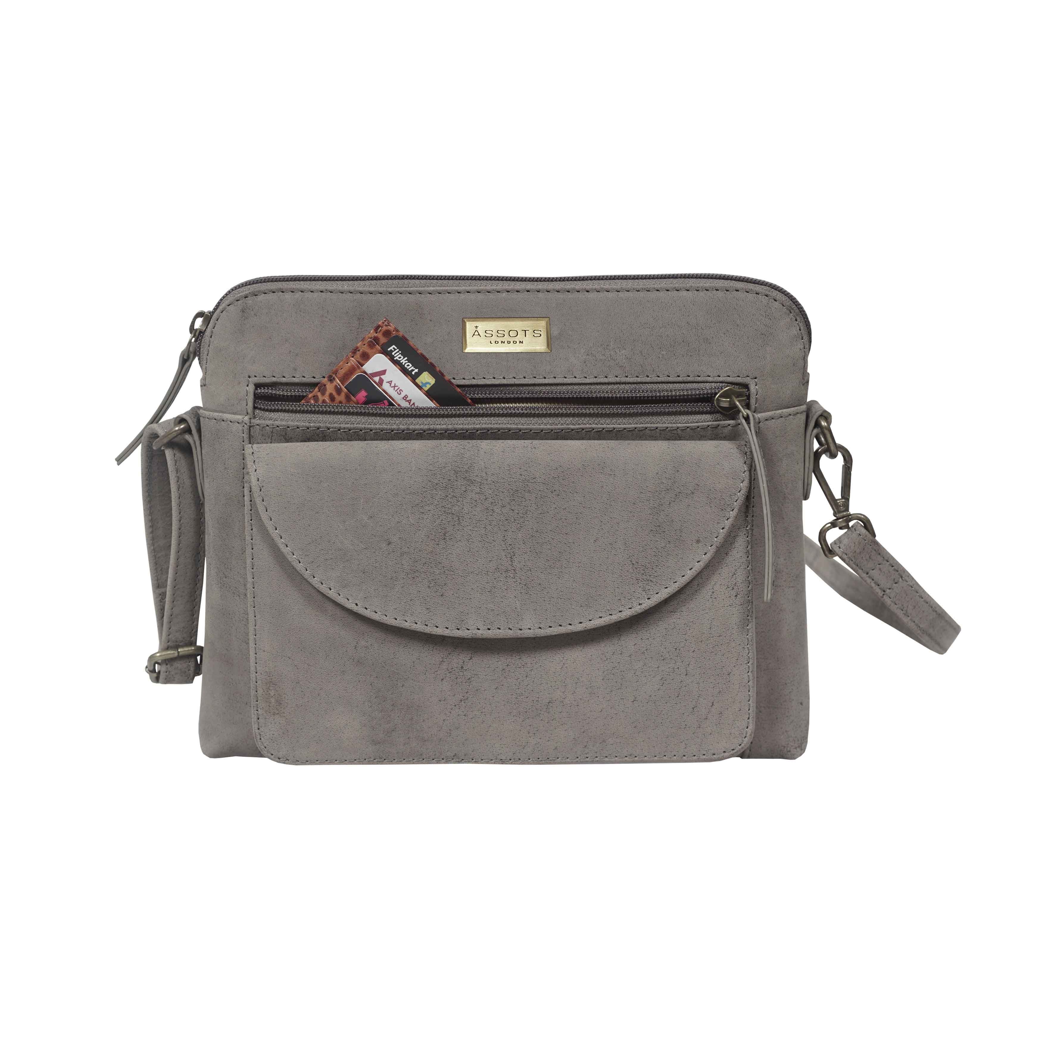 'JEAN' Grey Distressed Real Leather Crossbody Bag