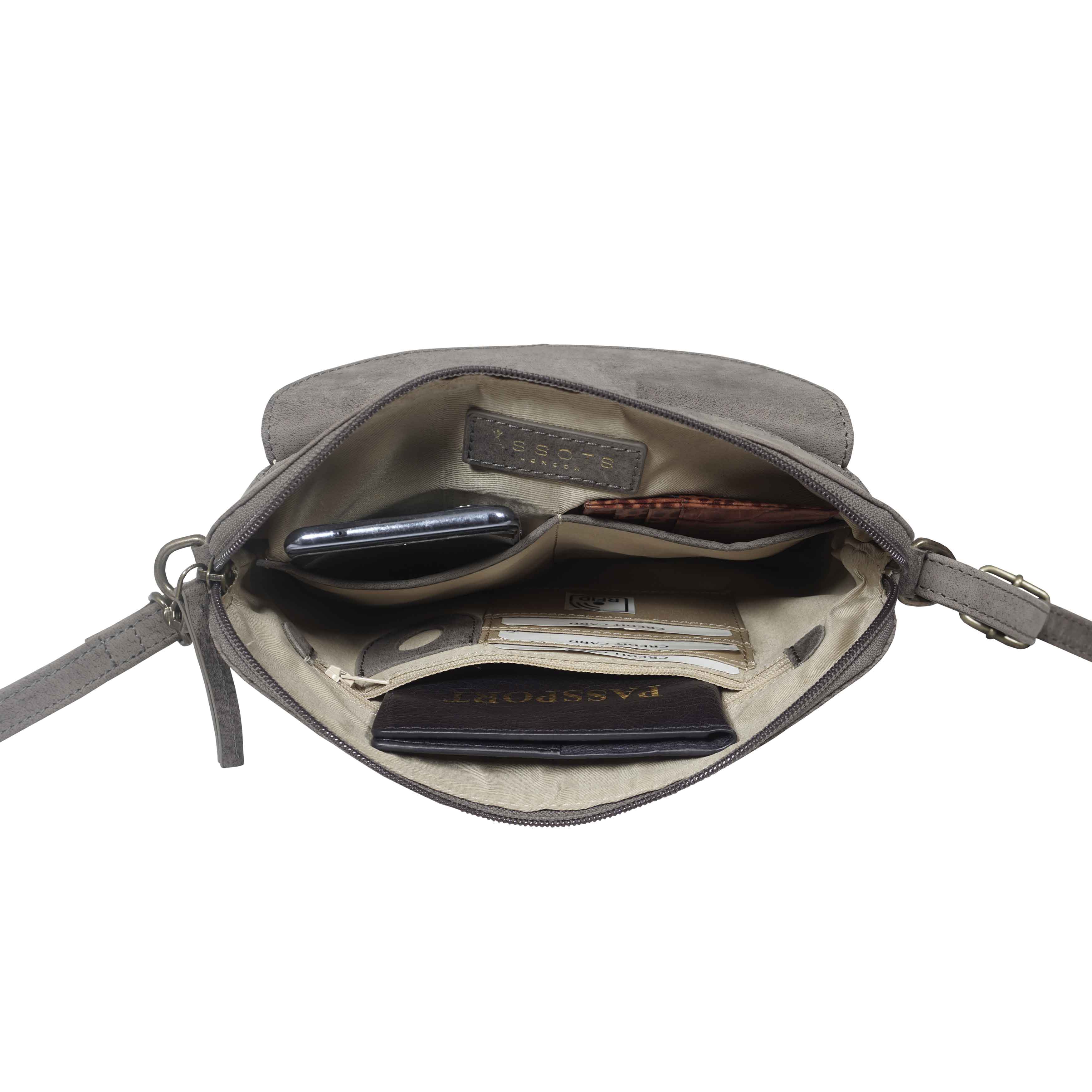 'JEAN' Grey Distressed Real Leather Crossbody Bag