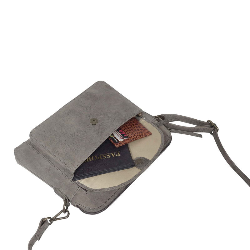 'JEAN' Grey Distressed Real Leather Crossbody Bag