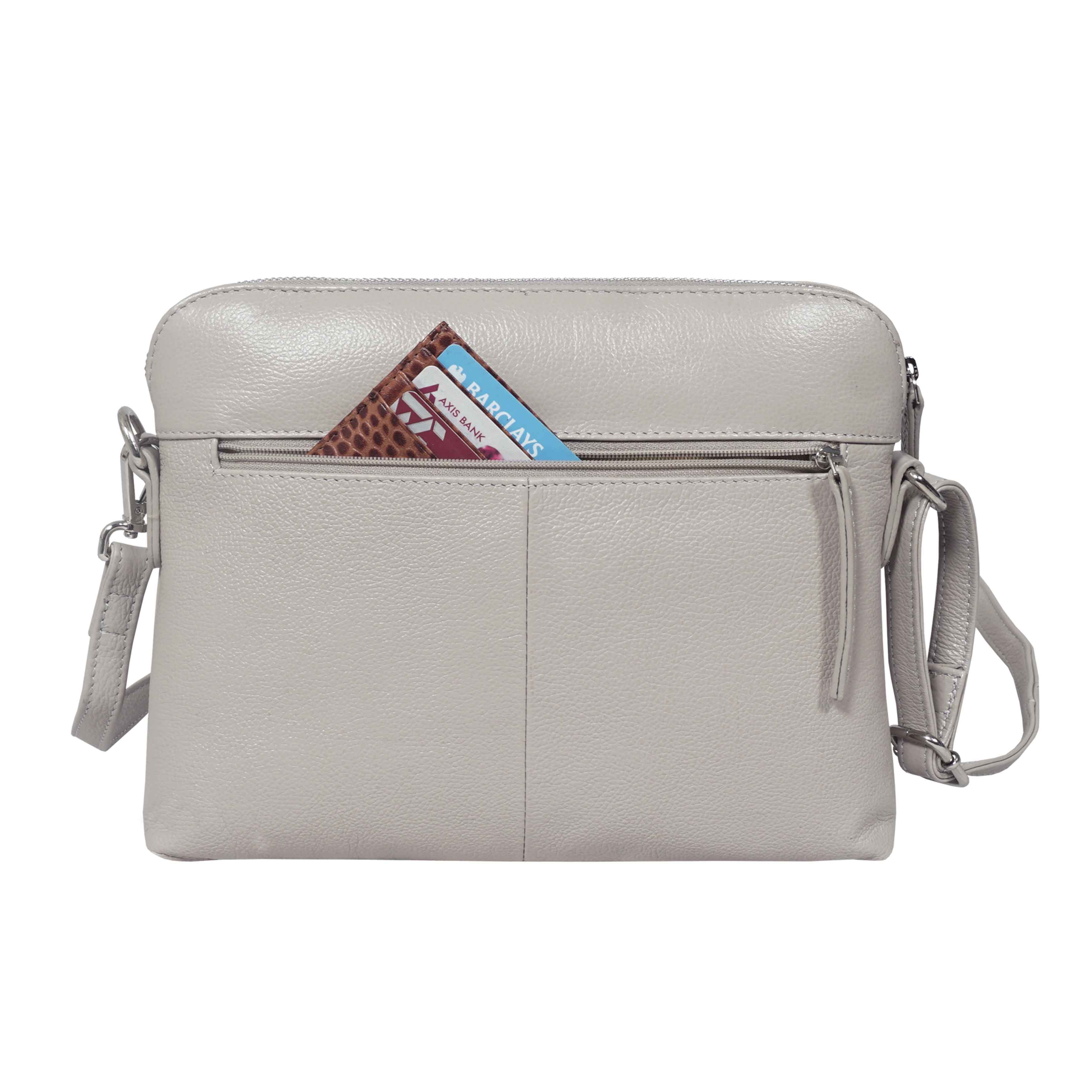 'JEAN' Light Ice Grey Real Soft Pebble Grain Leather Crossbody Bag