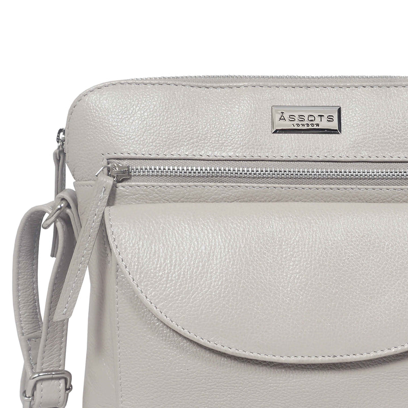 'JEAN' Light Ice Grey Real Soft Pebble Grain Leather Crossbody Bag