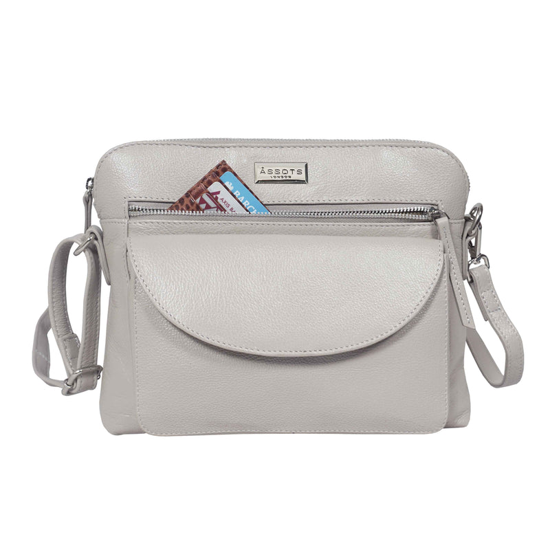'JEAN' Light Ice Grey Real Soft Pebble Grain Leather Crossbody Bag