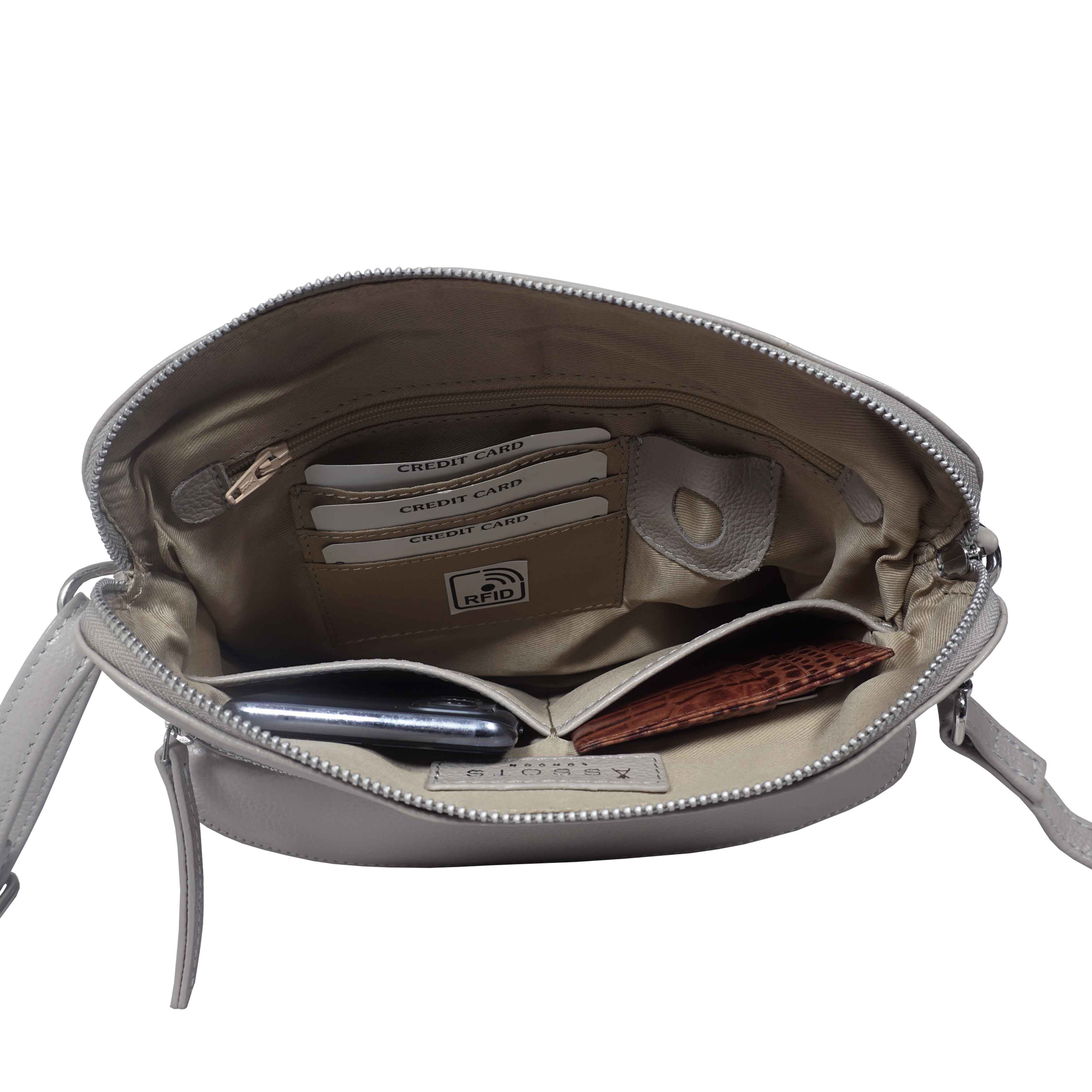 'JEAN' Light Ice Grey Real Soft Pebble Grain Leather Crossbody Bag