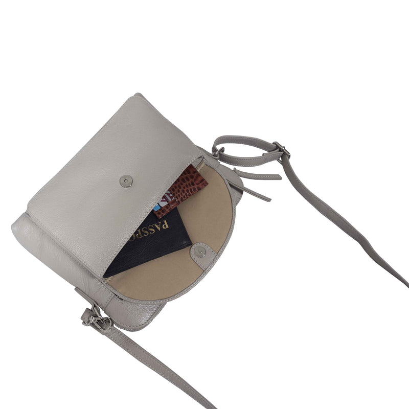 'JEAN' Light Ice Grey Real Soft Pebble Grain Leather Crossbody Bag