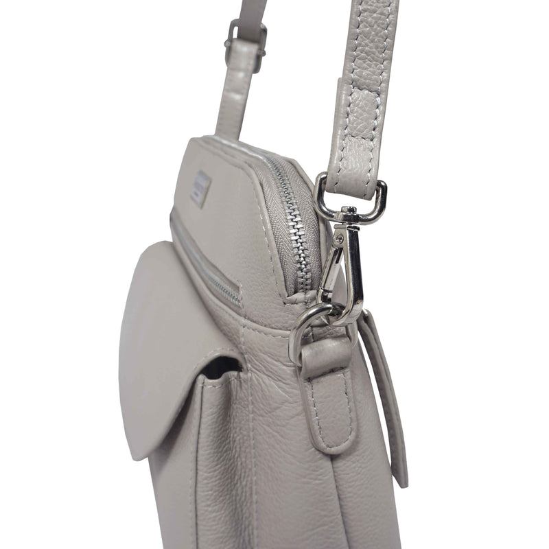 'JEAN' Light Ice Grey Real Soft Pebble Grain Leather Crossbody Bag