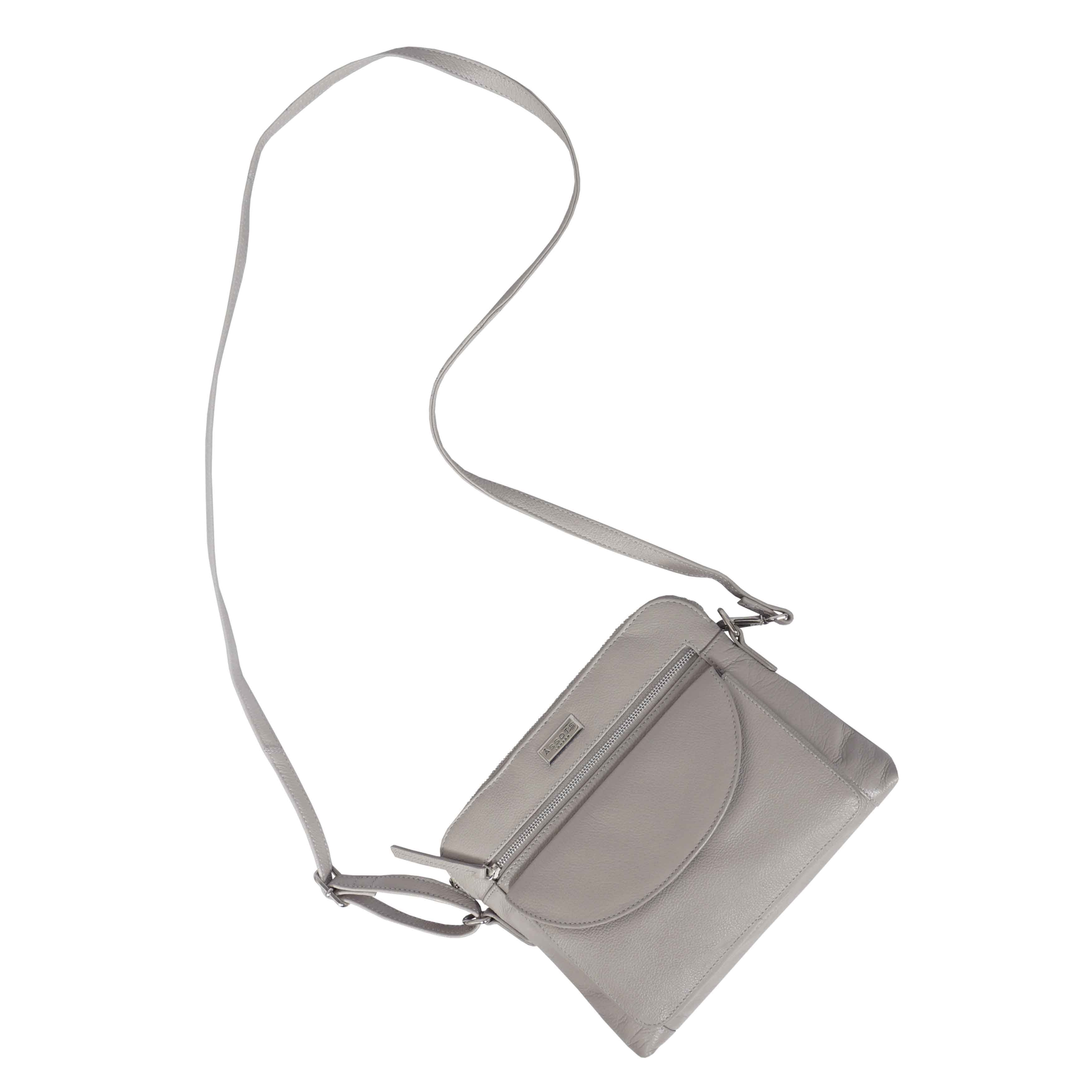 'JEAN' Light Ice Grey Real Soft Pebble Grain Leather Crossbody Bag
