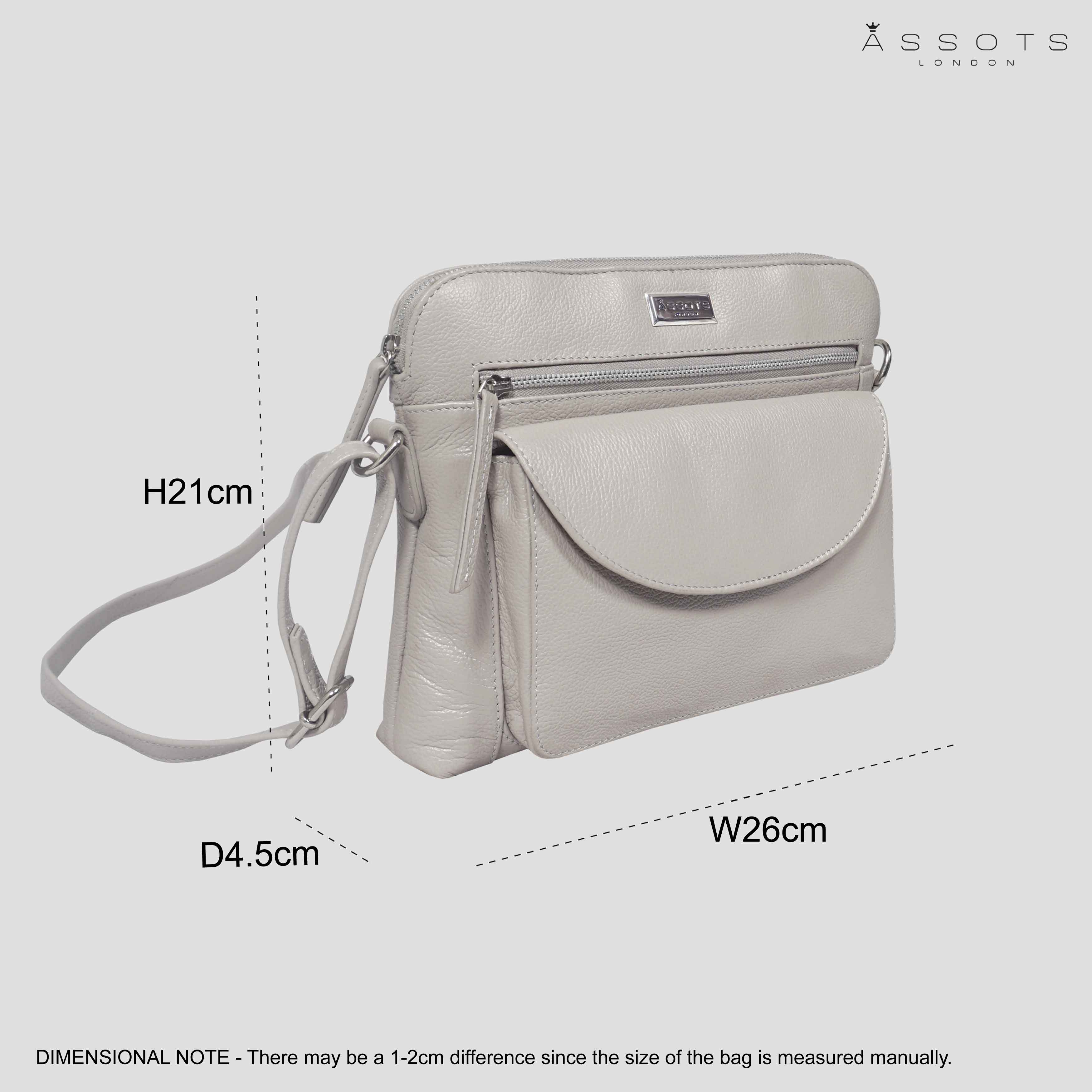 'JEAN' Light Ice Grey Real Soft Pebble Grain Leather Crossbody Bag