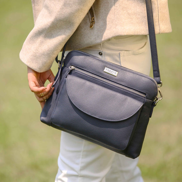 'JEAN' Navy Real Soft Pebble Grain Leather Crossbody Bag