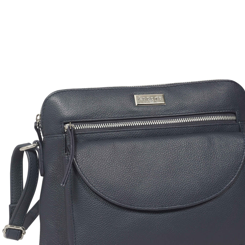 'JEAN' Navy Real Soft Pebble Grain Leather Crossbody Bag