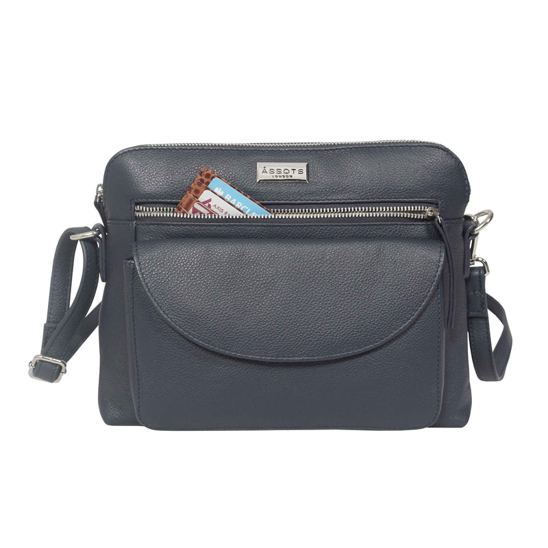 'JEAN' Navy Real Soft Pebble Grain Leather Crossbody Bag
