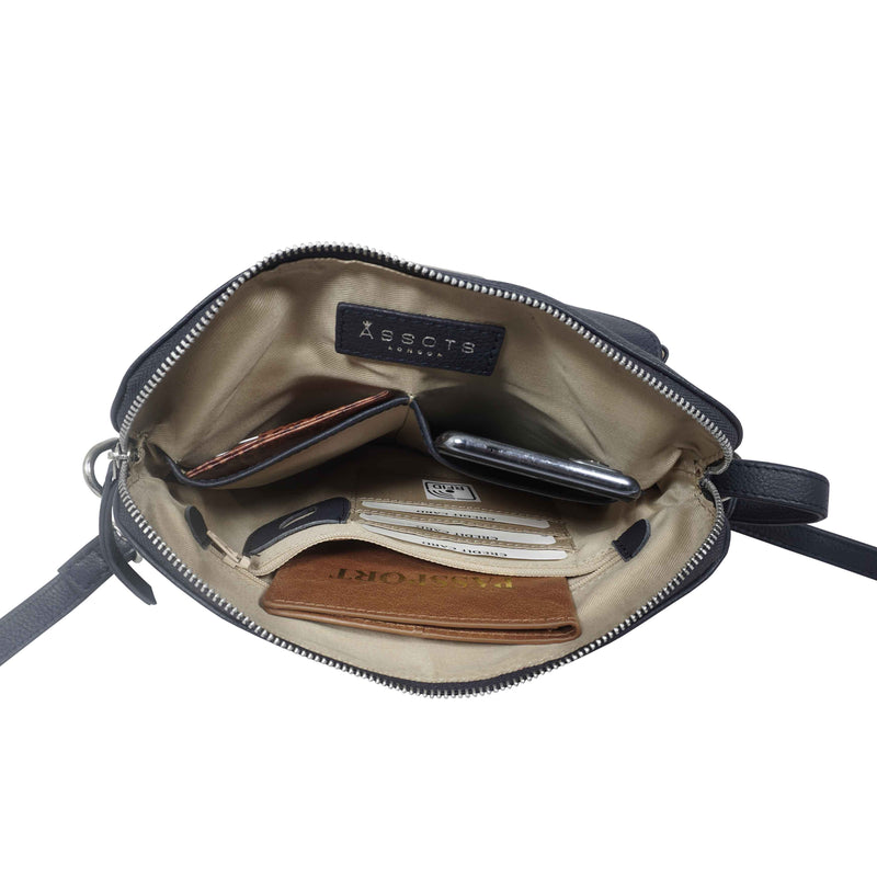 'JEAN' Navy Real Soft Pebble Grain Leather Crossbody Bag