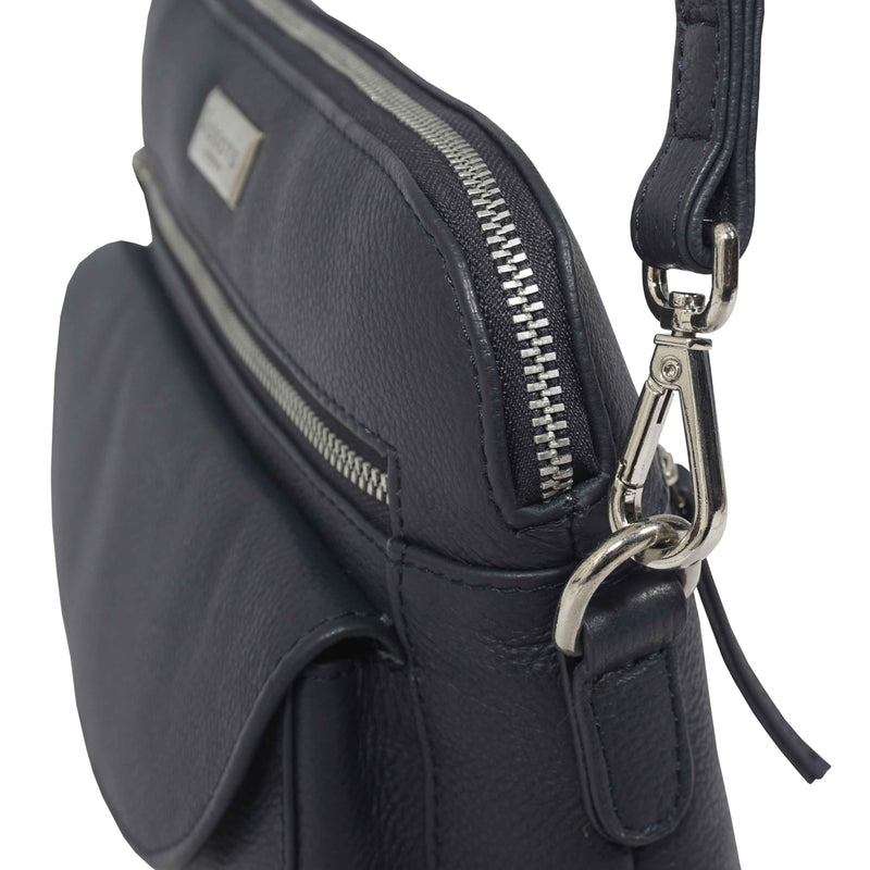 'JEAN' Navy Real Soft Pebble Grain Leather Crossbody Bag
