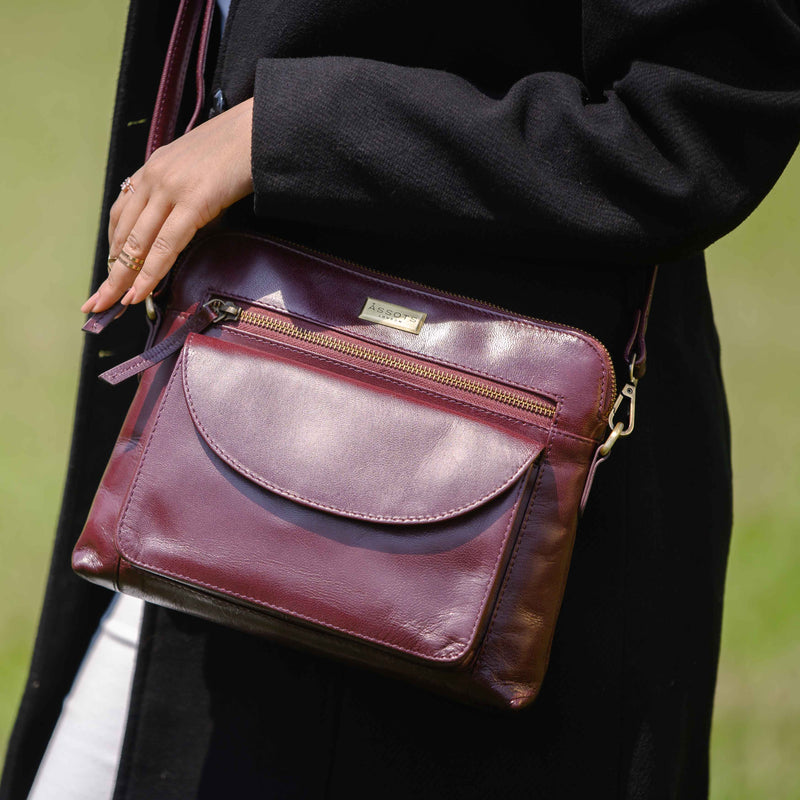 'JEAN' Plum Vegetable Tanned Real Leather Crossbody Bag