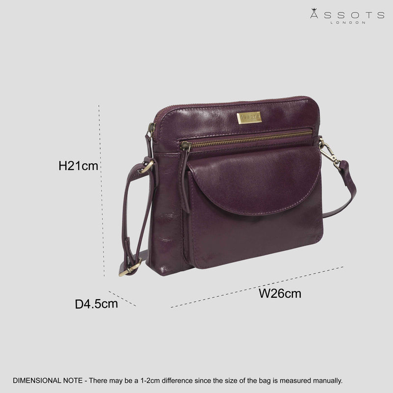 'JEAN' Plum Vegetable Tanned Real Leather Crossbody Bag